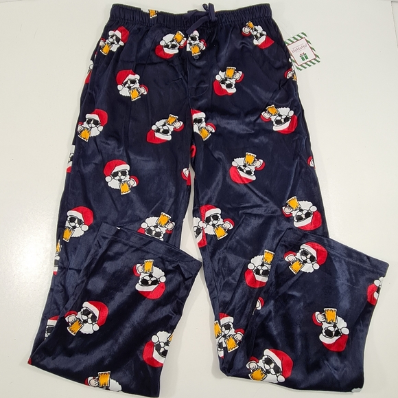 basic resources Pants Basic Resources Ho Ho Ho Mens Velour Pajama Pants Santa With Beer Mug